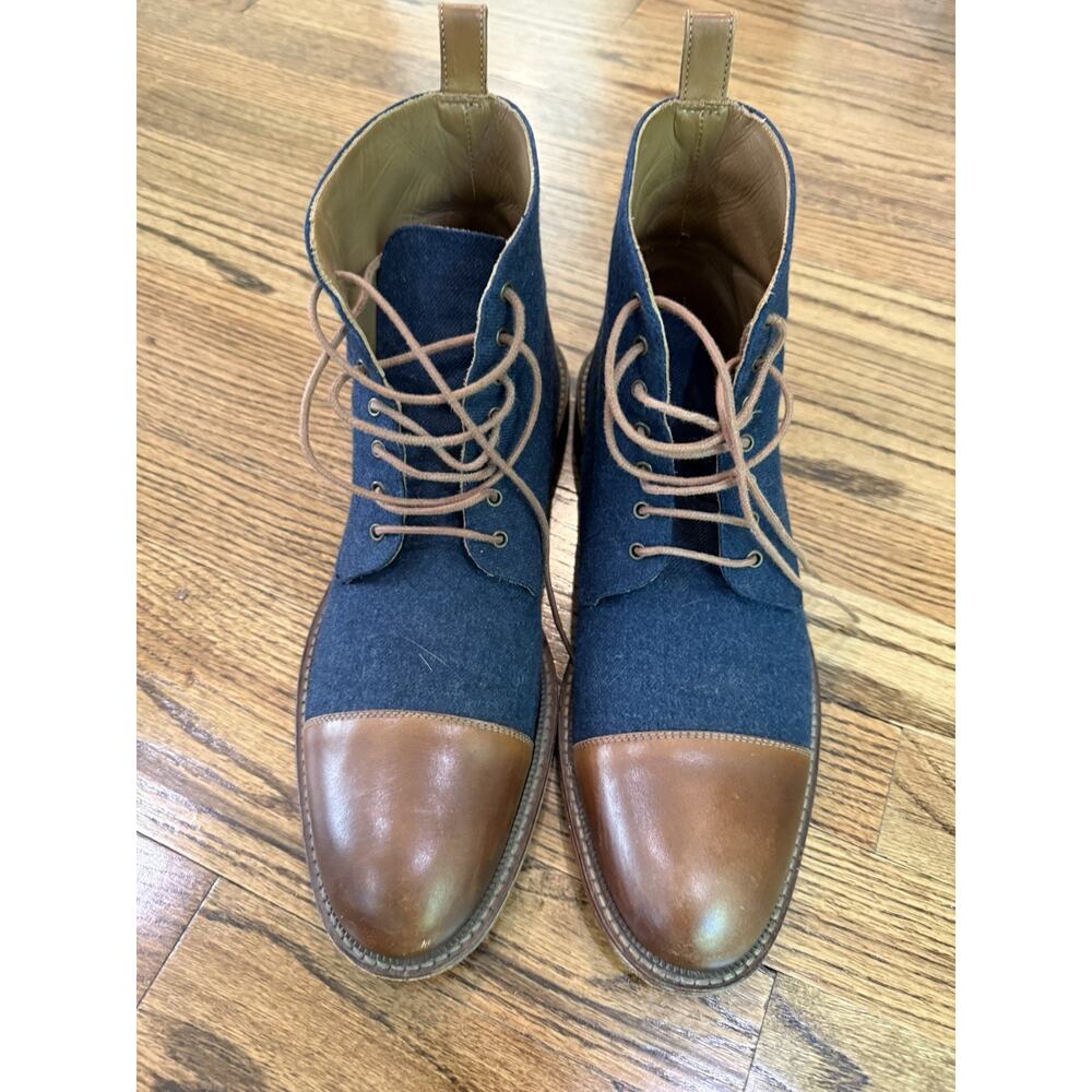 TAFT “The Jack” Boot Men’s Navy Wool Brown Leather Cap Toe Boot EU 43 / US 10